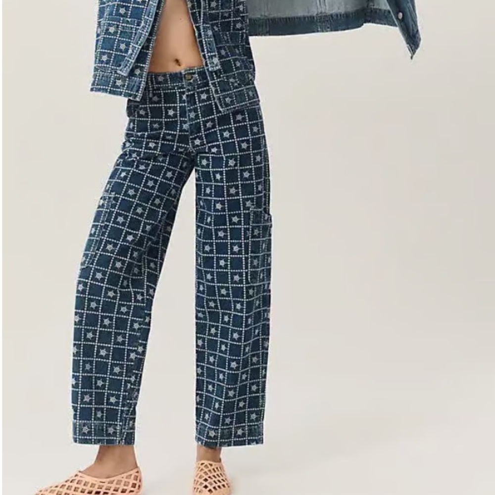 NWOT Anthropologie Damson Madder Drew Embroidered Cargo Jeans